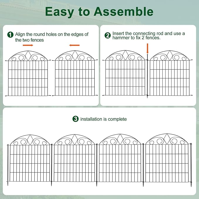 SUNLAX 10 Panels Garden Fence 20ft(L) x 24in(H) Metal No Dig Fence Animal Barrier for Dogs Temporary Fence for Backyard Outdoor Garden Without Gate