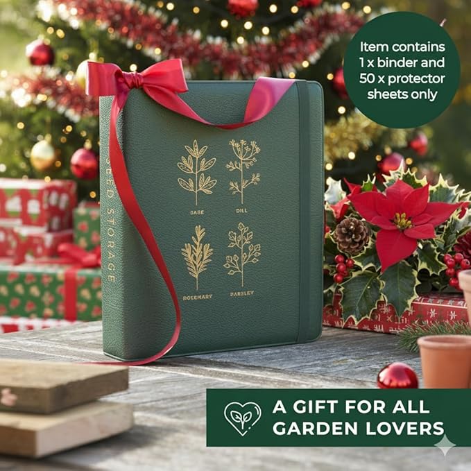 Seed Storage Organizer Binder - Seed Packet Organizer with 50 Pack Sheet Protectors that stores 200 Seed Envelopes. Seed Storage Binder delivering complete Seed Saving Kit for every Garden Lover.