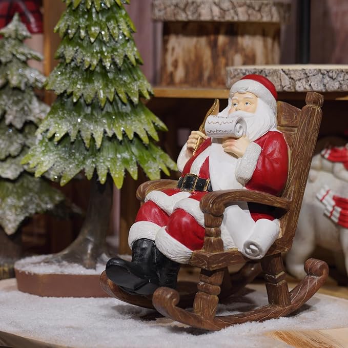 Christmas Santa Claus Figure Christmas-Decoration - Santa Sitting on Rocking Chair Figure 9.5*6*9.5 in Merry Christma Xmas Gift Resin Holiday Statues for the Mantle Farmhouse Decor Newman House Studio