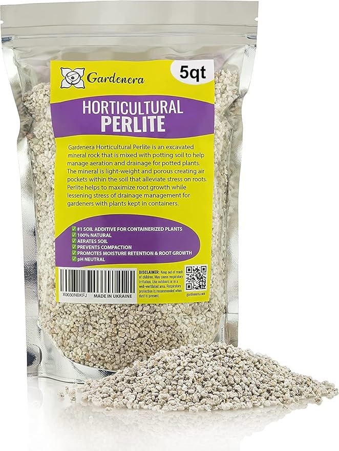 GARDENERA Premium Organic Perlite - Medium Grade - Horticultural Soil Amendment for Indoor & Outdoor Container Plants for Drainage Management and Enhanced Growth - 5 Quart