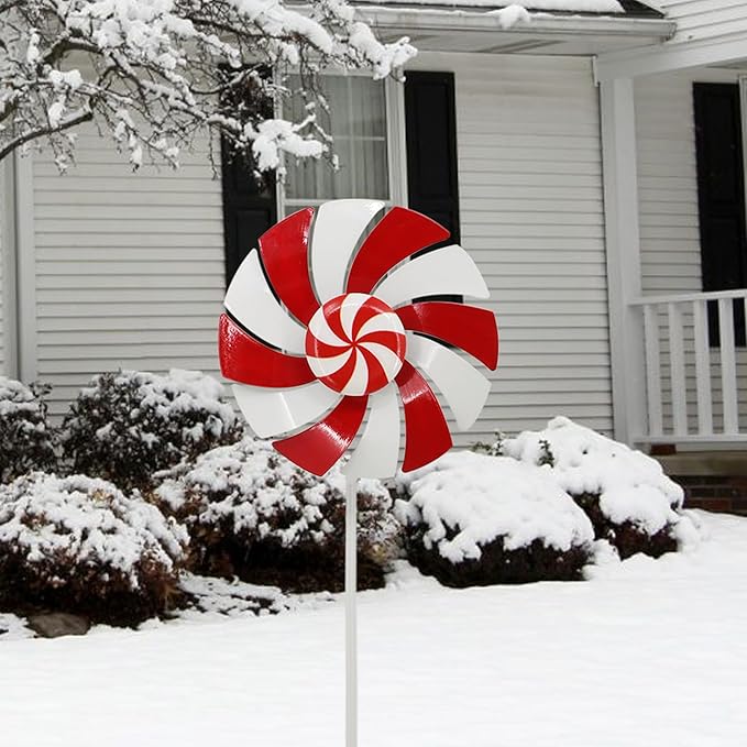 5pcs Wind Spinners Metal Colorful Flowers Garden Stake, Christmas Lollipop Pinwheels, 27" Metal Windmill Yard Art Lawn Ornaments Outside Decorations, Christmas Outdoor Decorations Gift