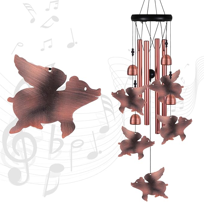 Outdoor Flying Pig Wind Chimes, Pigs WindChimes, Gift Wind Chime, Red Copper Flying Pigs Wind Bell, Gifts for Women, for Home, Garden, Indoor, Outdoor Decoration, Garden Fly Pigs Wind Chimes