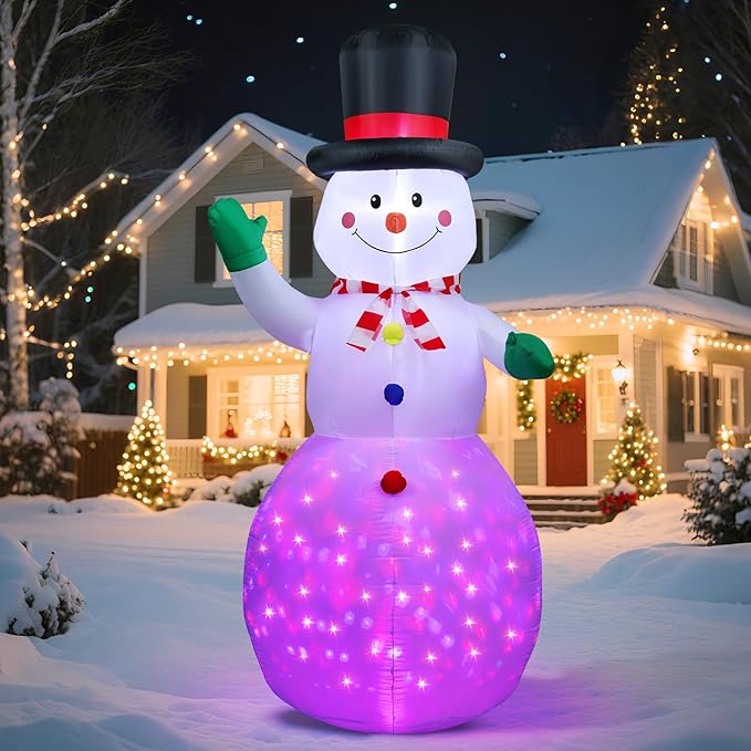 Christmas Inflatable Outdoor Decorations, with Rotating Colored Light+LED Lights, Large Blow Up Yard Decor,Christmas Party Outdoor, Yard, Garden, Lawn Winter (6.5FT Snowman+3 Colors Light)