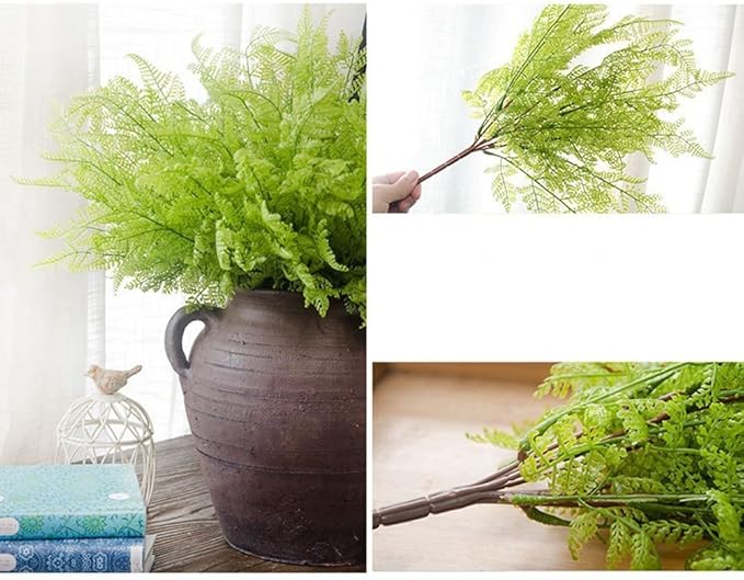 CATTREE Artificial Shrubs Bushes, Plastic Fern Leaves Persian Grass Fake Plants Wedding Indoor Outdoor Home Garden Verandah Kitchen Office Table Centerpieces Arrangements Christmas Decoration 2 pcs