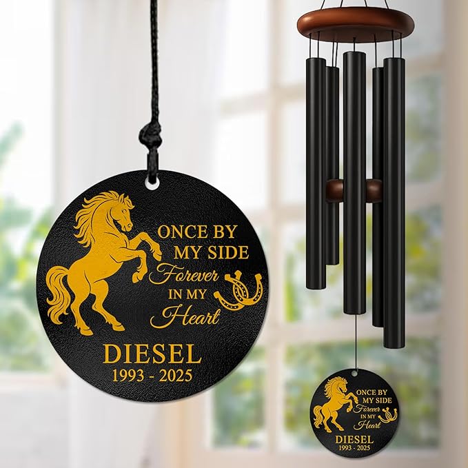 Personalized Horse Memorial Wind Chimes for Outdoors – Custom Name & Years Pet Loss Gift – Soothing Memory Chimes for Bereavement – Meaningful Sympathy Tribute for Horse Owners and Pet Parents