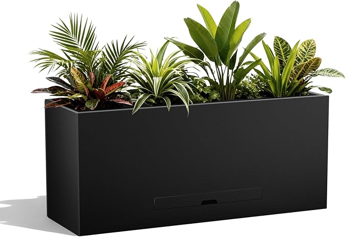 Metal Planter Box 36" x 12"x 16",Heavy-duty Galvanized Steel Outdoor Planter with Removable Built-in shelf and Drainage Holes,Rectangular Planter for Porches, Gardens, Patios, and Courtyards，Black