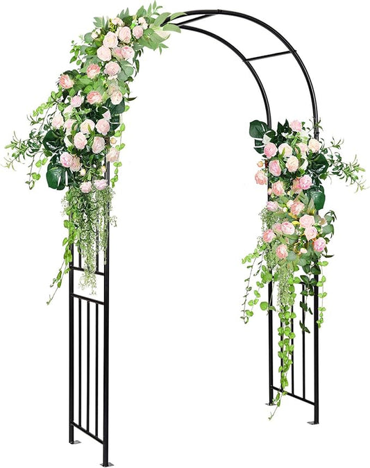 Giantex Garden Arbor, 7.2FT Wedding Arch Garden Trellis with 8 Stakes, Metal Garden Arch for Climbing Plants Vines Rose, Outdoor Archway for Wedding Bridal Party Lawn Decoration, Easy Assembly