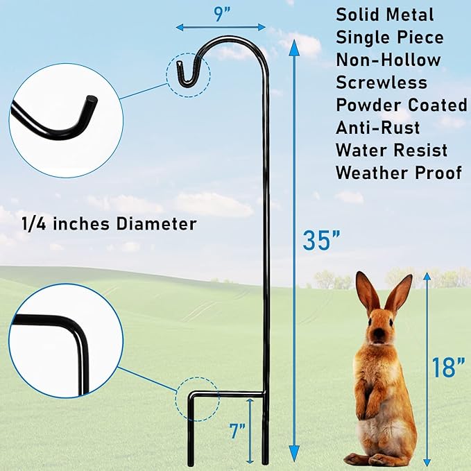 AshmanOnline Ashman Shepherd's Hooks 35 Inch (4 Pack), Black, Made of Premium Metal for Hanging SolarLights, Bird Feeders, Mason Jars, Christmas Lights, Lanterns, Garden Stakes and Wedding Décor.
