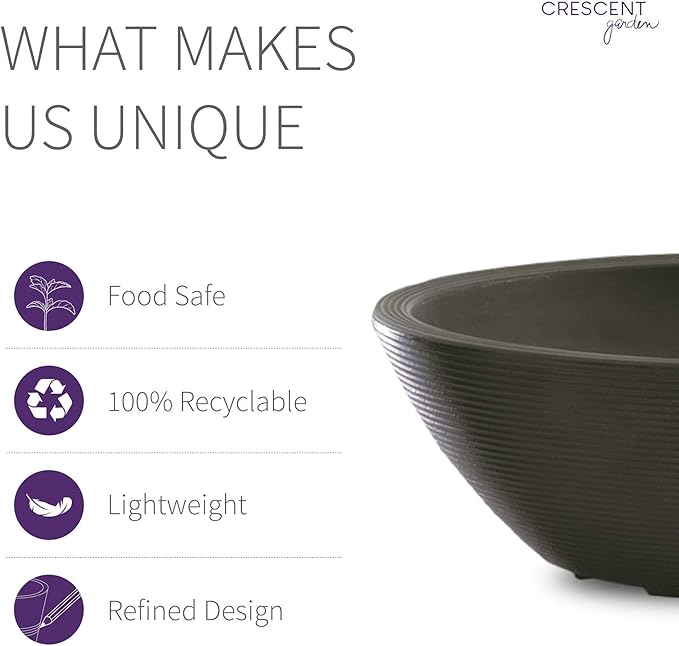 Crescent Garden Delano Oval Planter Bowl, Succulent Garden, Unique Indoor/Outdoor Double-Walled Plant Bowl with Plug- Oval Shape - 30" L x 21" W x 10" H (Old Bronze)