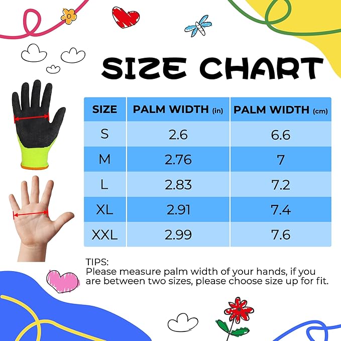 HANDLANDY 3 Pairs Kids Gardening Gloves Latex Free, Nitrile Coated Children Toddler Garden Yard Work Gloves for Little Girls Boys (Size S, Black-Green)