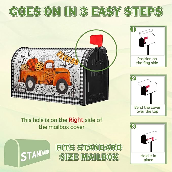 Orange Truck Mailbox Cover Halloween Mailbox Covers Magnetic Standard Size 21x18 inch Spider Web Mail Box Cover Pumpkin Decorative Mailboxes for Outside Garden Fall Autumn Buffalo Plaid