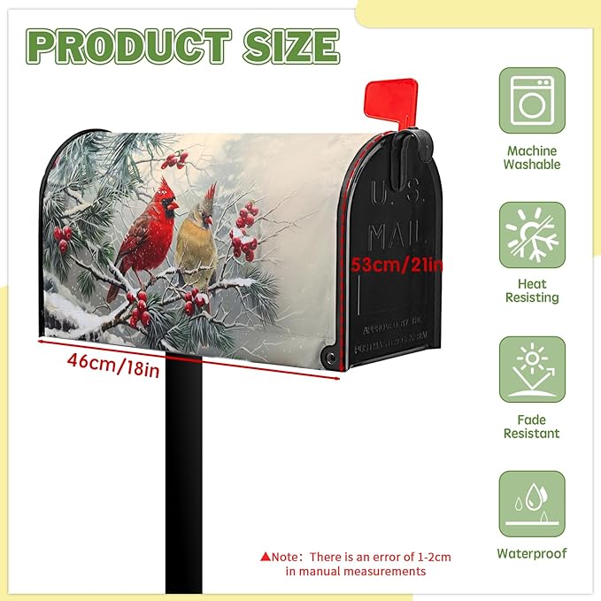 Cardinal Bird Mailbox Cover Winter Red Birds Mail Box Covers Magnetic Standard Size 21x18 inch Christma Mailbox Wrap Decorative Mailboxes for Outside Garden Yard