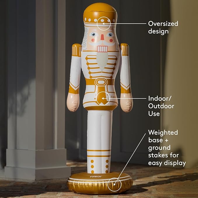 FUNBOY Gold Inflatable Nutcracker – 3.5ft Tall Indoor/Outdoor Holiday Decoration – Christmas Yard & Porch Decor