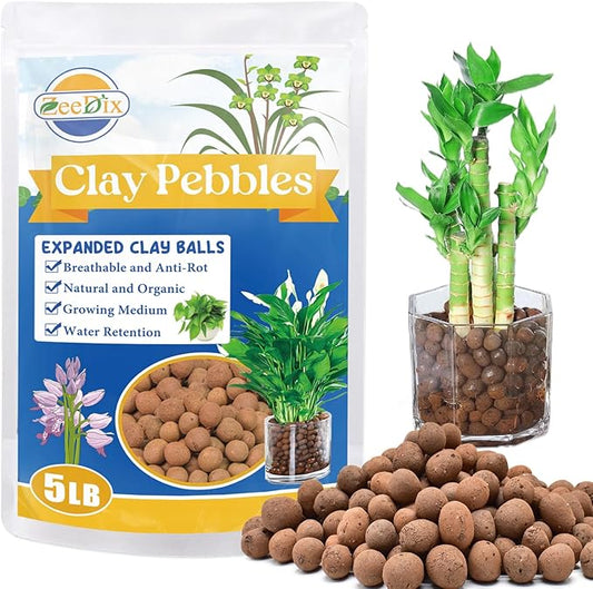 ZeeDix 5LBS Leca Clay Pebbles for Plants, Expanded Leca Balls for Hydroponic Growing Media for Aquaponics & Indoor Plants (Reusable Soilless Aggregate)