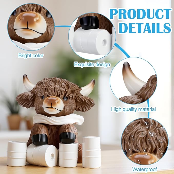 Karenhi 3 Pcs Highland Cow Figurines Bathroom Highland Cow Gnomes Bath Scottish Resin Statue Calf Lovers Gifts for Home Garden Kitchen Office Tiered Tray Table Decor