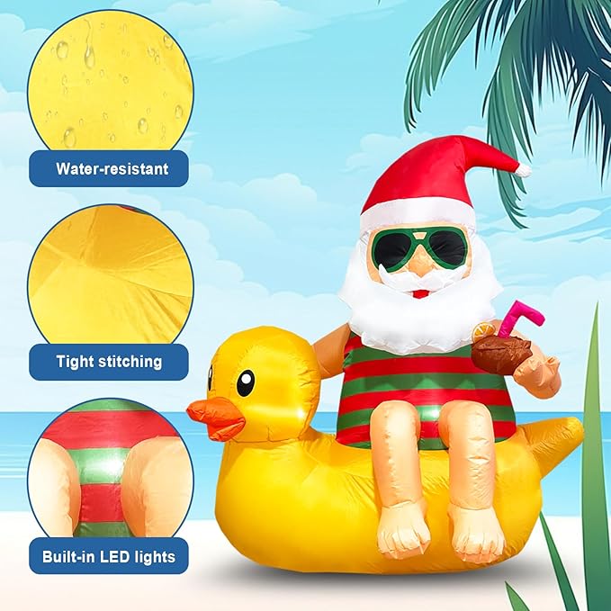 4.5FT Christmas Inflatable Outdoor Decoration Santa on Duck Inflatable Christmas Decoration Cute Blow Up Duck Santa Claus Inflatable with LED Lights for Yard Garden Lawn Xtmas Party Decor