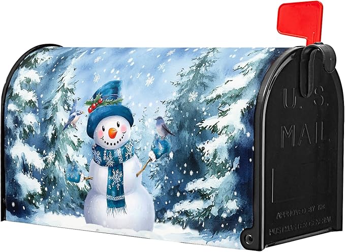 Blue Winter Magnetic Mailbox Cover Snowman Mailbox Cover Magnetic Standard Size 21 X 25.5 Inch Christmas Tree Mailbox Post Cover Mailbox Wraps Mailbox Decor for Home Garden Outdoor Yard