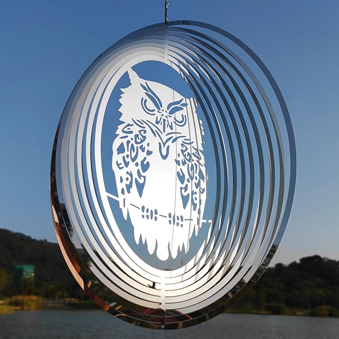 Owl Scarecrow Bird Deterren for Outside Patio Garden Porch Pool Window,16" Mirror High Reflective Bird Scare Devices Wind Spinners Outdoor Decor,Bird Reflectors to Keep Woodpecker Away from House