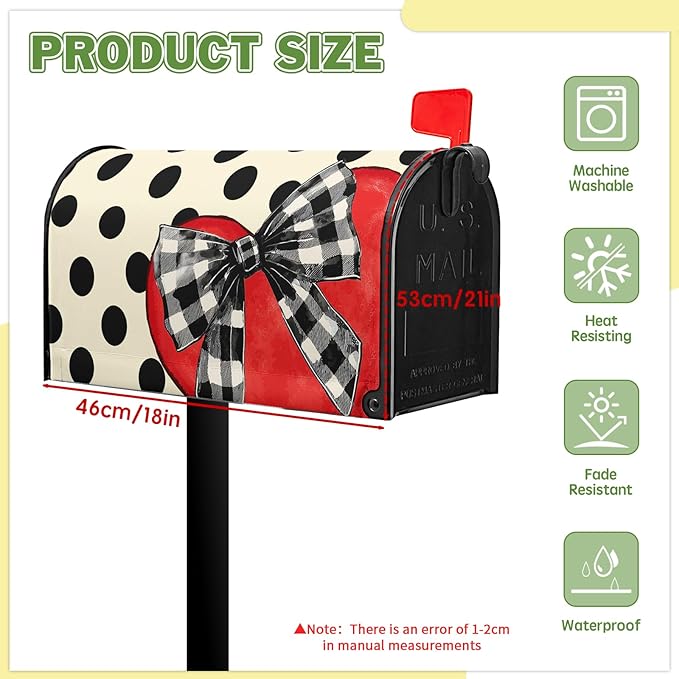 Valentines Mailbox Covers Magnetic Red Love Heart Mailbox Cover Standard Size 21x18 inch Polka Dot Bowknot Buffalo Plaid Decorative Mailboxes for Outside Garden Yard