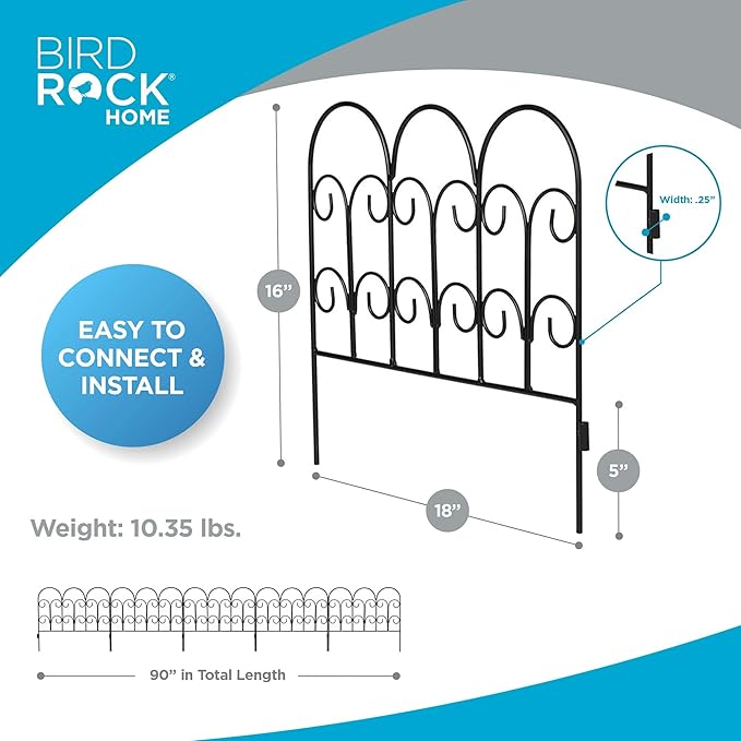 BIRDROCK HOME 5pk Ornate Landscape Edging Fence for Garden or Flower Beds - Durable Metal - Landscape Fencing