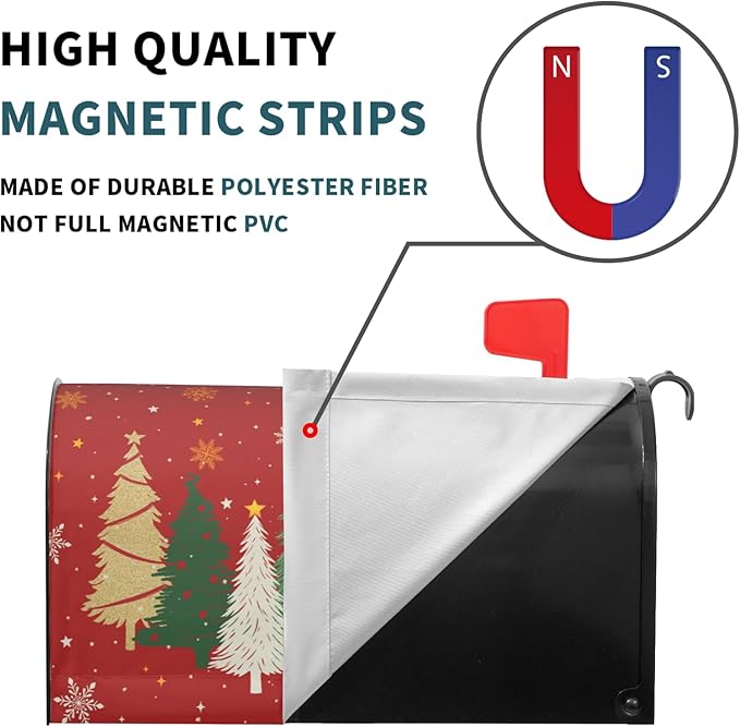 Christmas Mailbox Covers Magnetic Standard Size Xmas Tree Print Red Winter Mailbox Wraps Holiday Themed Outdoor Decorative Letter Box Cases for Home Garden Outside Decor, 21x18 Inch
