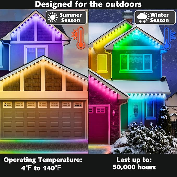 SINLEY Permanent Outdoor RGB Lights,Waterproof Smart LED Eaves Lights with App/Remote Control,for Christmas and All Holiday Decor,Daily and Accent Lighting,House Roof and Garden Lighting (200FT)
