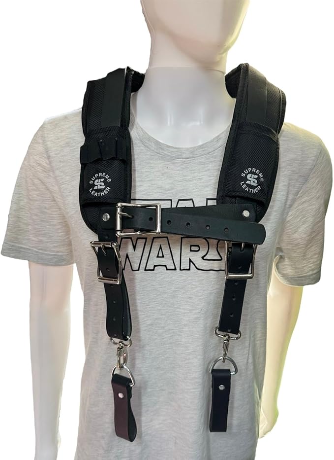 Padded Tool Belt Suspenders – Adjustable Work Suspender with 4 Detachable D-Loops – For Construction, Carpentry, & More