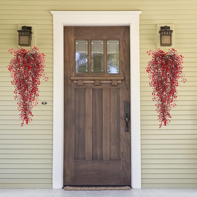 RECUTMS Vine Plant Fake 4 Pcs Ferns Artificial Plants Large Faux Hanging Plant Artificial Hanging Plants Wall Plants Fake Ivy Room Decor Home Garden Wedding Party Indoor Outdoor Decorations(Red 4P)