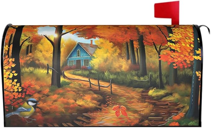 Sweetshow Fall Mailbox Covers Magnetic Maple Leaves Bird Mailbox Cover Autumn Mailbox Cover Magnetic Mailbox Wraps Standard Size 18" X 21" Holiday Garden Mailboxs Decorations for Outside