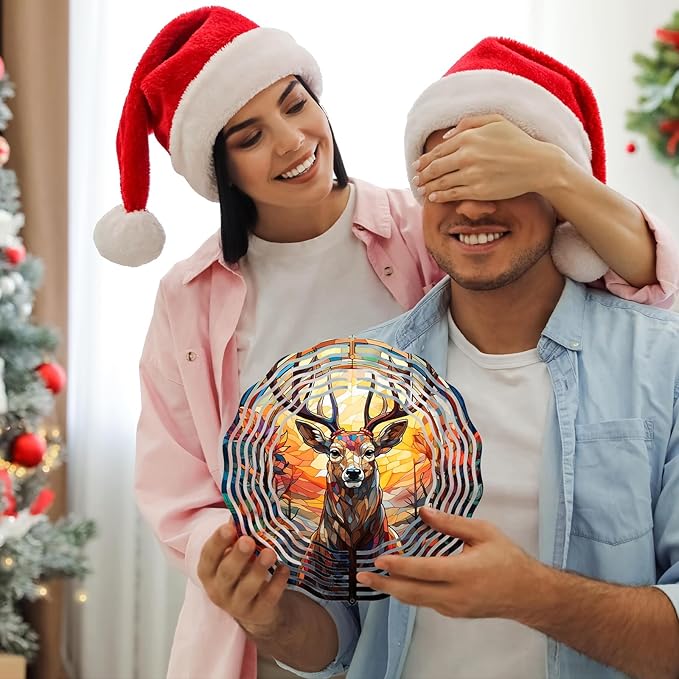 Deer Head Wind Spinner 3D Frosted Deers Head Wind Spinner Hanging for Yard and Garden, Cute Spinners Made of Tough Steel Plate