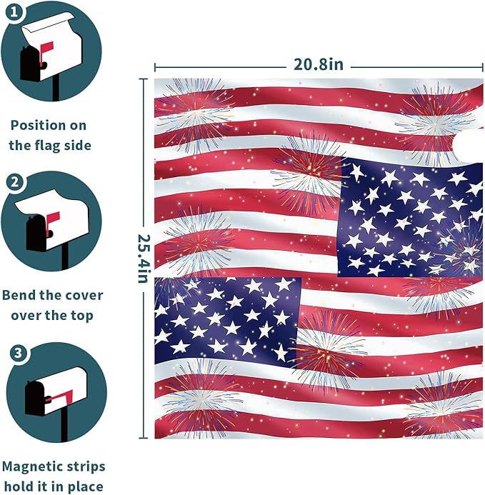 4th of July Mailbox Covers Magnetic Standard Size 21 X 25.5 Inch Patriotic American Flag Memorial Day Magnetic Mailbox Cover Wraps Post Box Cover Decoration Outdoor Garden Home Yard Outside
