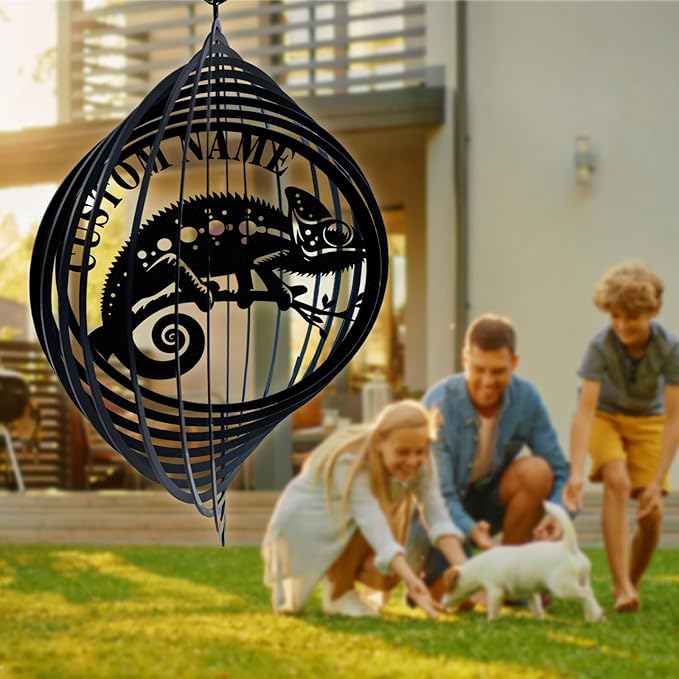 Personalized Wind Spinners Outdoor Chameleon, Custom Name Garden Wind Spinners, Hanging Outdoor Decor, Yard Art, Metal Hanging Wind Spinner for Indoor Lawn Patio Porch, Customized Gifts Color07