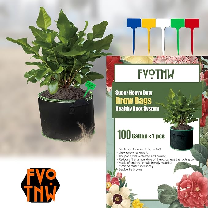 1-Pack 100 Gallon Plant Grow Bags, Thickened Nonwoven Fabric Pots with Handles,Durable Garden Planters Aeration Gardening Container to for Plants, Vegetables, and Flowers
