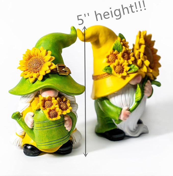 2PCS Sunflower Gnome Decor,Dynamic Spring Gnomes Decorations for Home and Yard Swedish Tomte Elf Dwarf Figurines Summer Outdoor Gnomes Gifts for Women (Sunflowers)