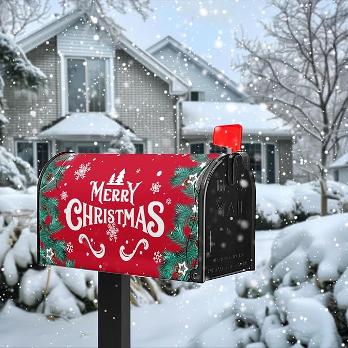 Merry Christmas Mailbox Covers Winter Snowflake Oversize Magnetic Mailbox Wrap Poinsettia Xmas Trees Letter Post Box Cover Large Size 21*25.5 Inch Garden Yard Home New Year Holiday Decorative