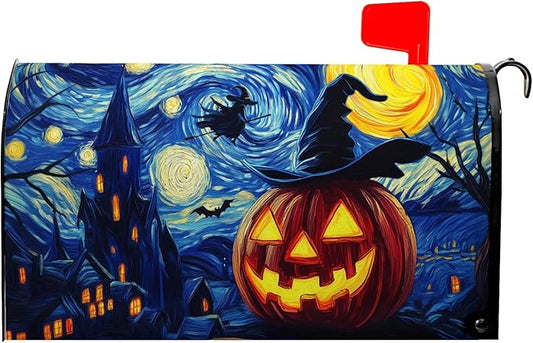 Halloween Mailbox Covers Magnetic Standard Size 21x18 inch Pumpkin Lanterns Post Letter Box Cover Scary Night Mailbox Wrap Castle Witch Forest Fall Autumn for Outside Garden Yard Decor