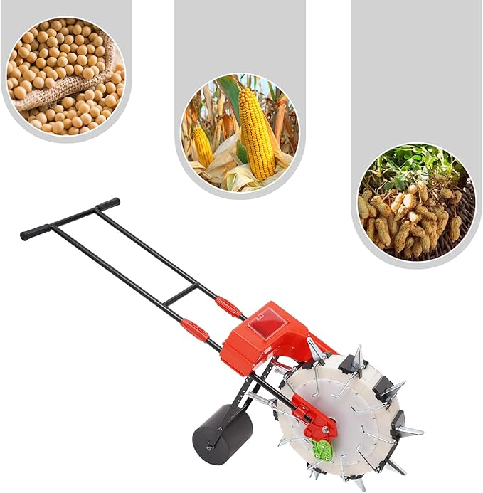 Manual Seeder Hand-Push Garden Seeder Roller Seeding and Fertilizer Applicator, Row Planter Corn Planter Seeder for Soy Peanut Corn Cotton Soybean, 10 Holes