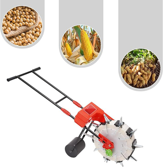 Manual Seeder Hand-Push Garden Seeder Roller Seeding and Fertilizer Applicator, Row Planter Corn Planter Seeder for Soy Peanut Corn Cotton Soybean, 10 Holes