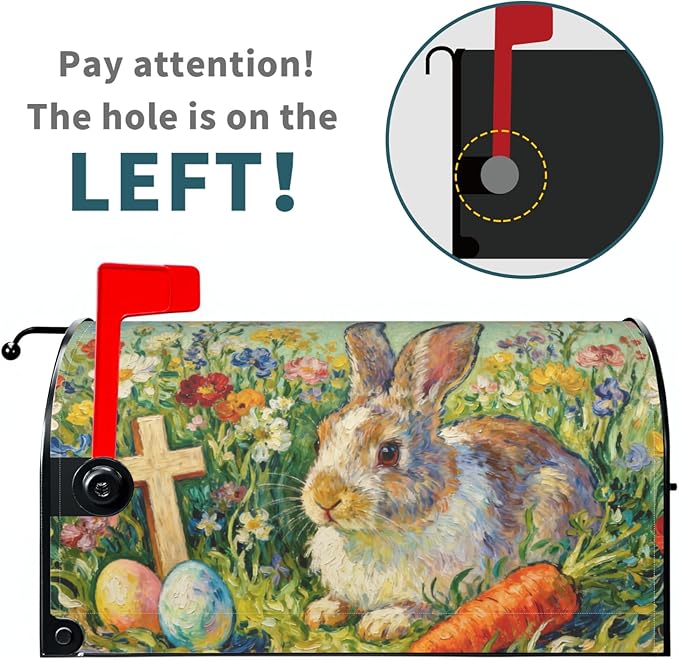Spring Easter Large Mailbox Covers Magnetic Oversized Cute Bunny Rabbit Colorful Floral Cross Egg Carrot Holiday Outdoor Decorative Letter Box Cases for Home Garden Outside Decor, 25.5x21 Inch