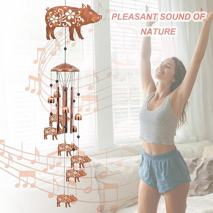 Pig Wind Chimes for Outside,Pig Farmhouse Memorial Gifts for Men/Women/Dad/Grandpa, Yard Outdoor Decor, Home Lawn Patio Garden Decoration (Pig)