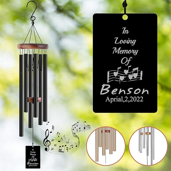 Memorial Wind Chimes Engraved Personalized Wind Chimes for Loss of Loved One,Sympathy Wind Chimes for Outside,Bereavement/Remembrancegifts for Loss of Mother Father