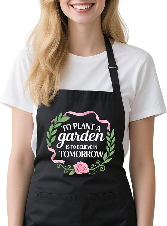 Gardening Apron for Women with Pockets, Adjustable Funny Garden Apron Gifts for Gardener Mom Wife Plant Lover