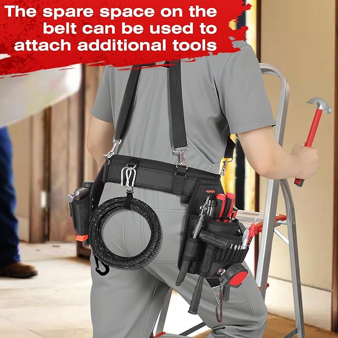 Tool Belt for men | 38-Pockets Heavy Duty Padded Tool Belts | With Suspenders | Detachable & Adjustable Tool Pouch Bag | Electrician,Carpenter,Construction,Framers,Carpenter,Roofing
