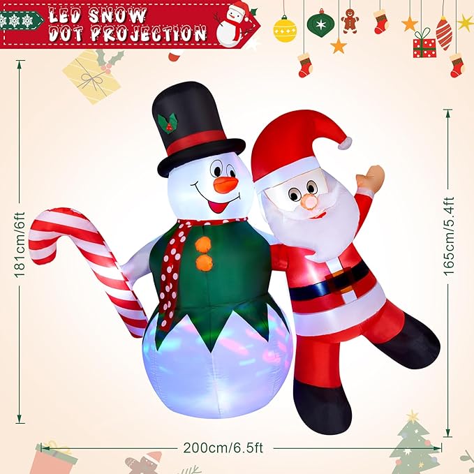 CAMULAND Christmas Inflatable, 6FT Inflatable Snowman and Santa Claus with Built-in LED Lights, Outdoor Christmas Decorations Blow-up Decor for Yard, Garden and Party