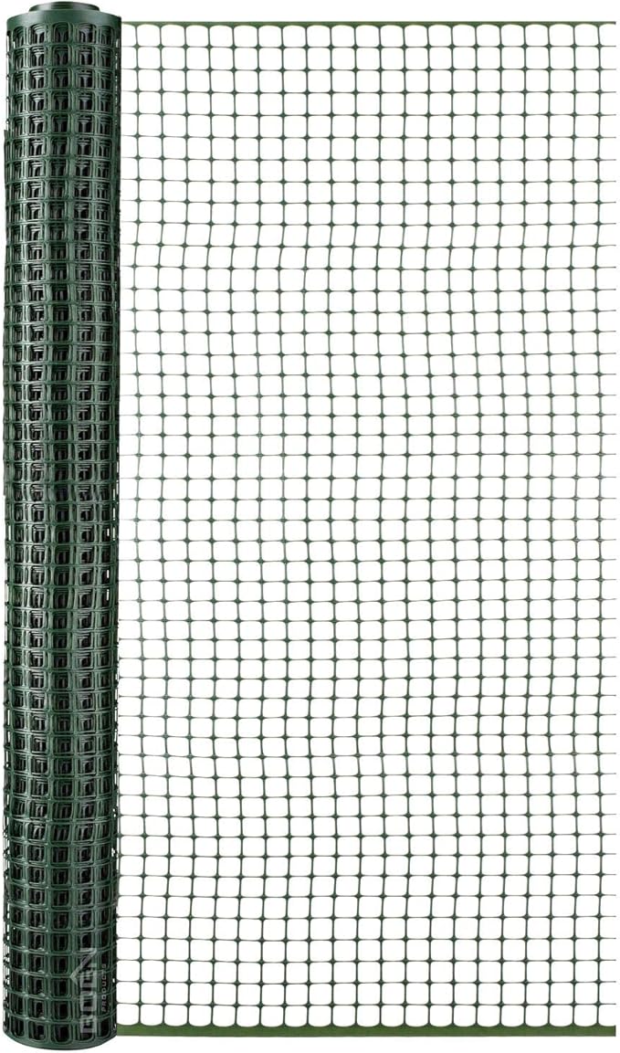 BOEN Garden Fence Temporary Barrier Outdoor Fence for Dog, Rabbit or Deer, Garden Netting Plastic Mesh Plant Protection (4' x 100', Green)