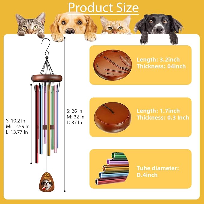Personalized Pet Memorial Wind Chimes Custom - Custom Dog Memorial Wind Chime - Bereavement Gift for Pet Loss, Healing Wind Chimes for Loss of Cat (Tombstone Shape)