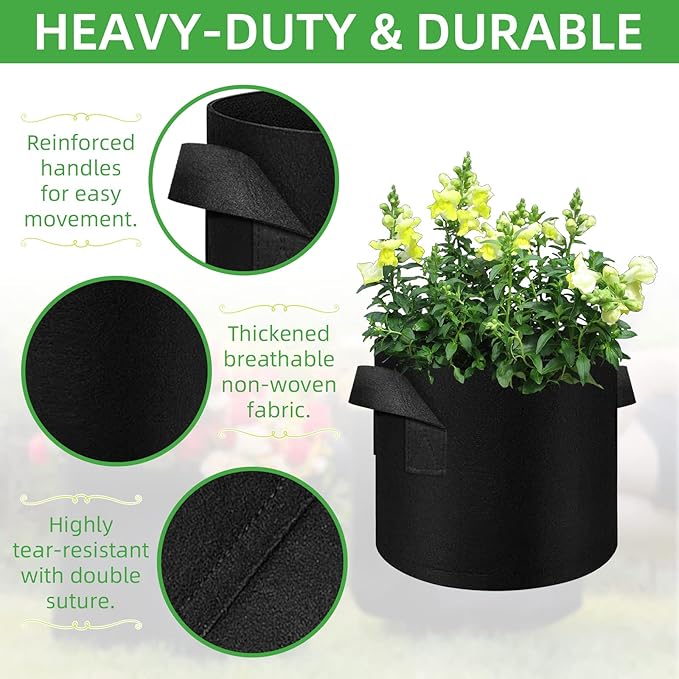 LITLANDSTAR 100-Pack 7 Gallon Grow Bags, Heavy Duty Thickened Nonwoven Aeration Fabric Pots with Handles, Aeration Grow Bags for Vegetable/Flower/Plant