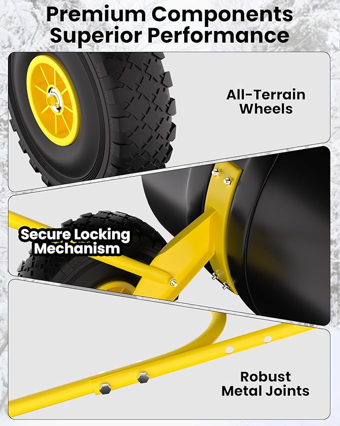 Snow Pusher with Wheels for Driveway, 36" Wide Heavy Duty Steel Blade, 2-Position Height Adjustment & 60° Tilt Handle, Ergonomic Push Snow Shovel with Ground Protection for Effortless Snow Removal
