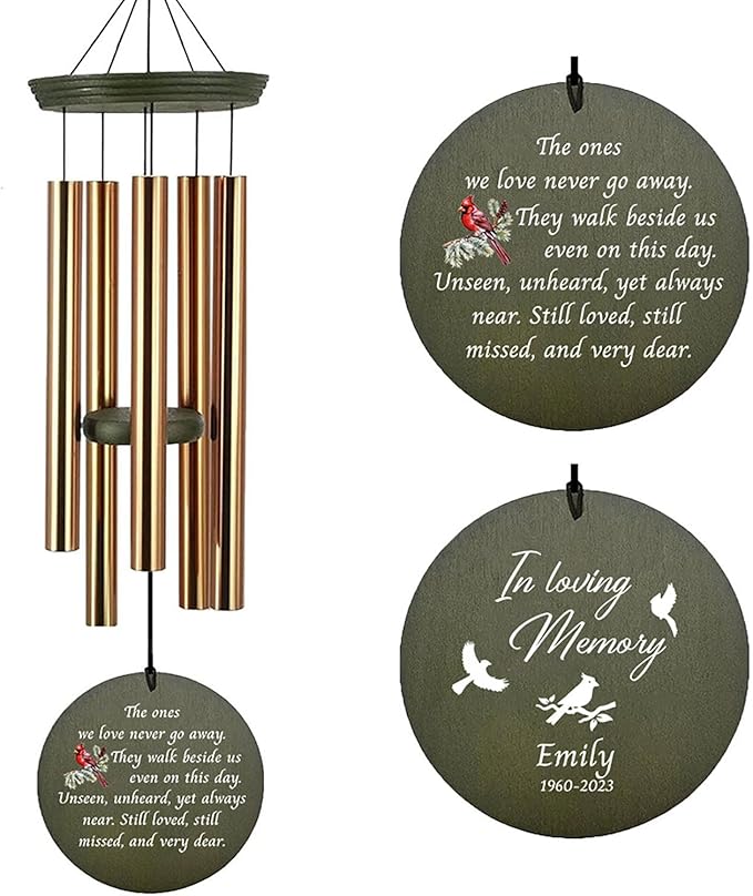 Personalized Sympathy Wind Chime, Sympathy Gifts for Loss of Loved One, Cardinal Wind Chimes, Loss of Mother Memorial Gift,Memorial Wind Chimes Deep Tone, Product in USA