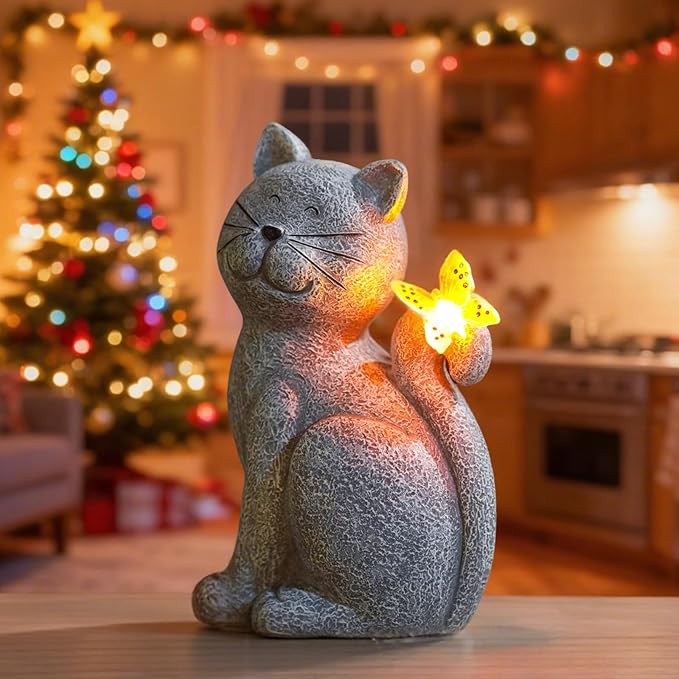 Nacome Cat Outdoor Statues for Garden: Outside Decor with Butterfly Clearance for Yard Art Lawn Ornaments Porch Patio Balcony Home House for Grandma Mom Women